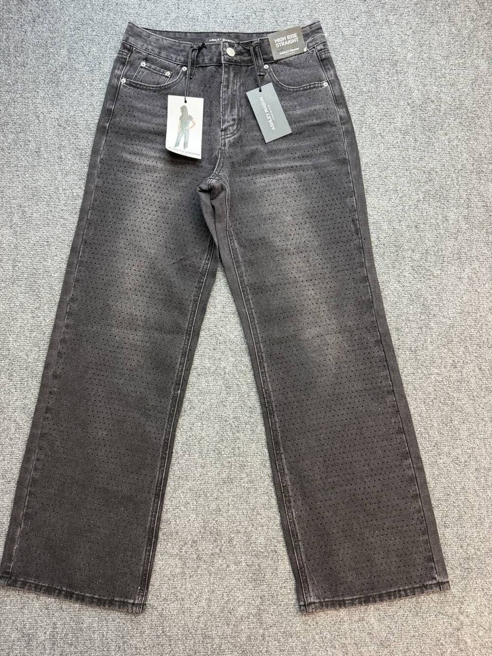 Ashley Mason Women’s Jeans Size 5/27 Black Rhinestone High Rise Straight NWT